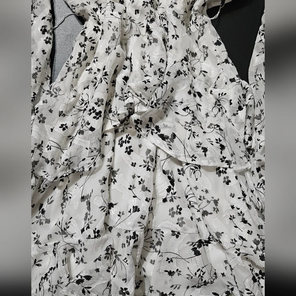 Lulu's White Floral Wrap Mini Dress with Long Bishop Sleeves - Picture 5 of 9